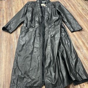 Black vintage leather trench coat